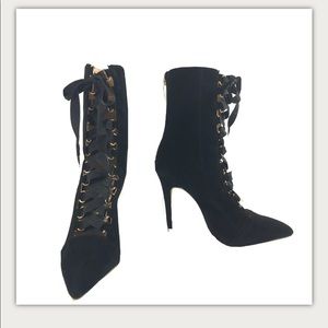 DijiGirls' Women's Lace Up Pointy Black Stilleto